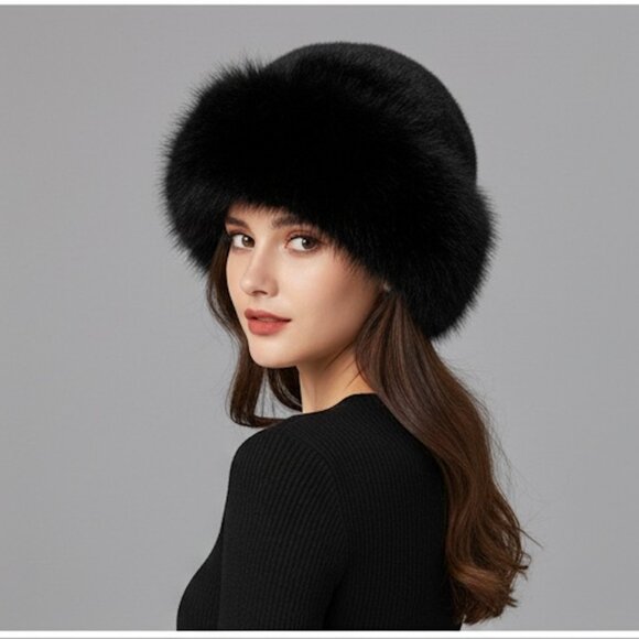 Black Faux Fur Winter Bucket Hat - Picture 3 of 5